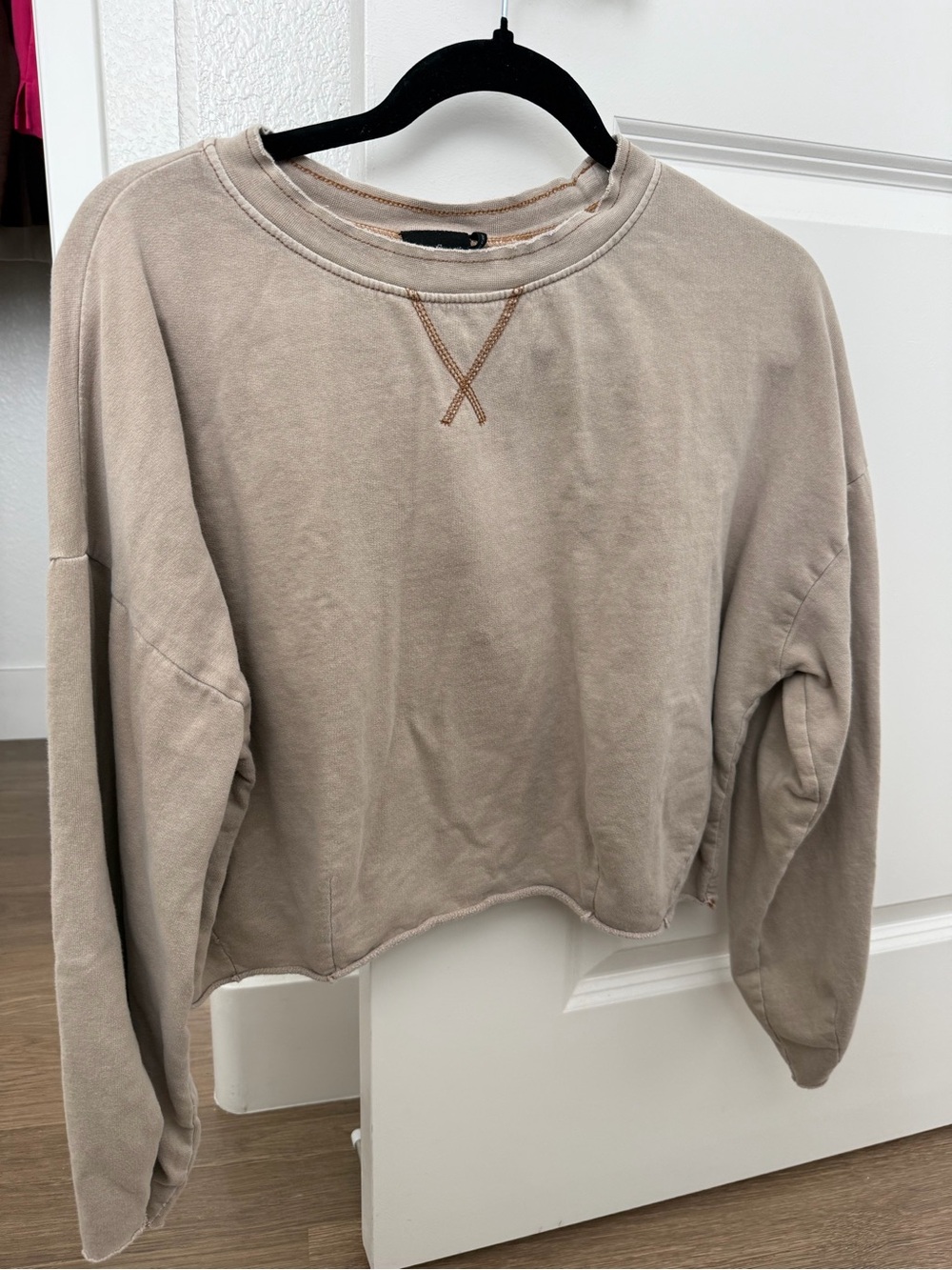 Urban Outfitters Taupe Cropped Crewneck Sweatshirt
